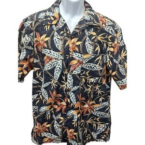 Roundtree & Yorke Hawaiian Shirt Men M Tropical Bamboo Floral Cotton Aloha Camp